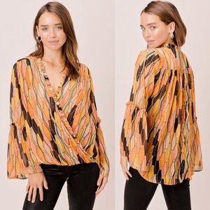 Lovestitch Della Retro Bell Sleeve Surplice Top